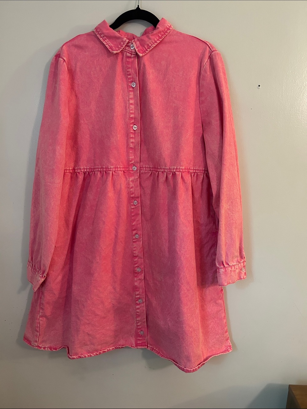Long-Sleeve Pink Button-Front Shirt Dress